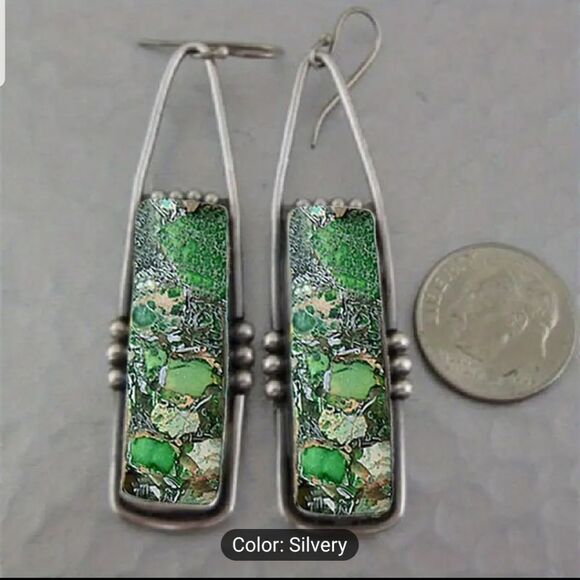 Hand Crafted Green Stone Earrings - Picture 2 of 8
